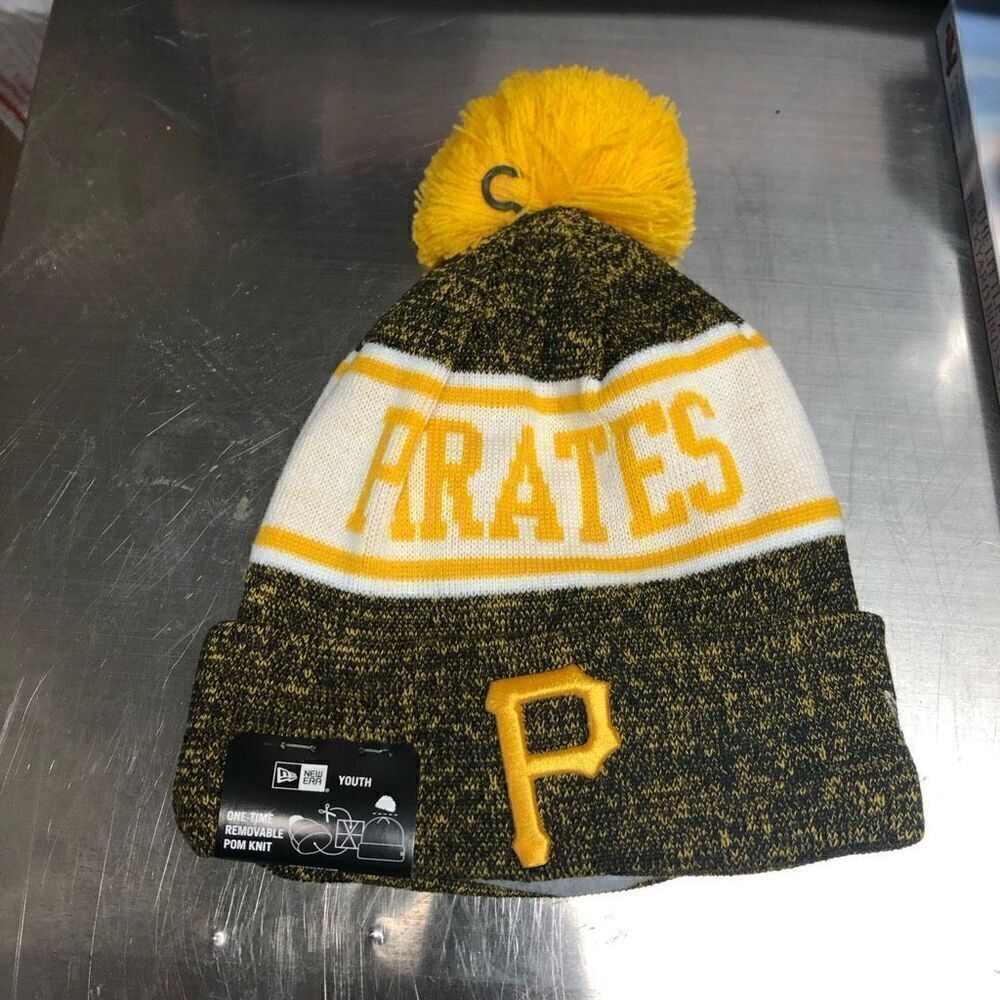 Pittsburgh Pirates New Era Youth Banner Cuffed Pom Knit Hat - Black
